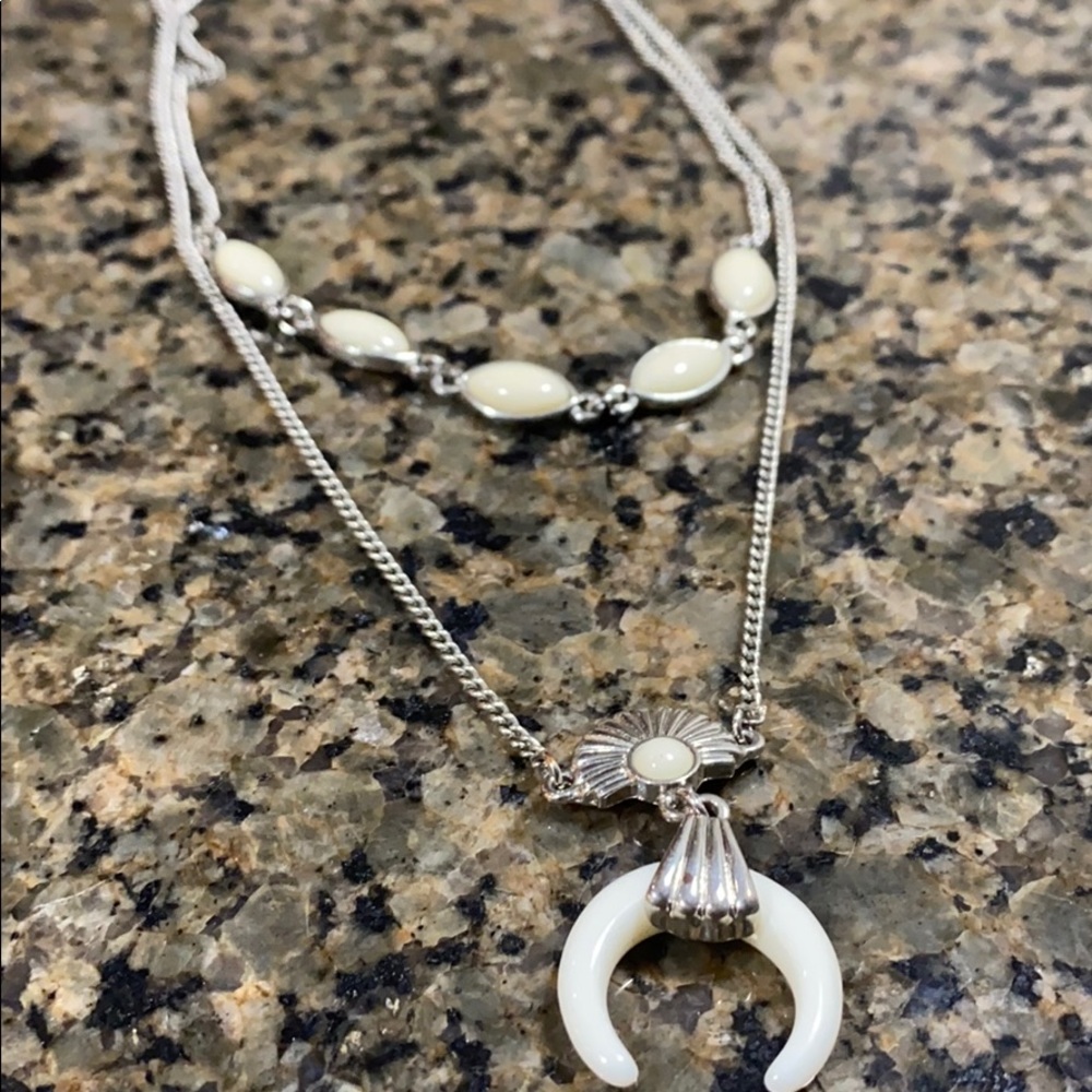 Silver and white horn choker necklace